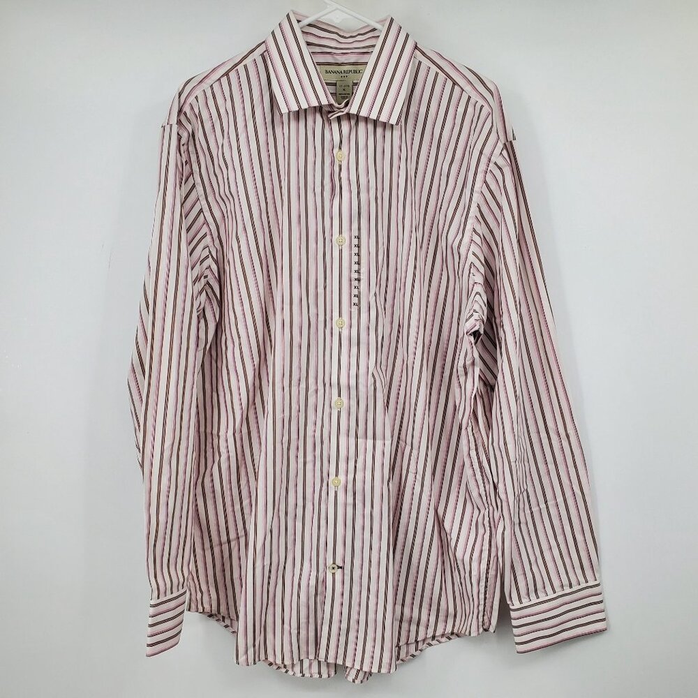 NWT Banana Republic Purple and Pink Striped Collared‎ Dress Shirt Size XL